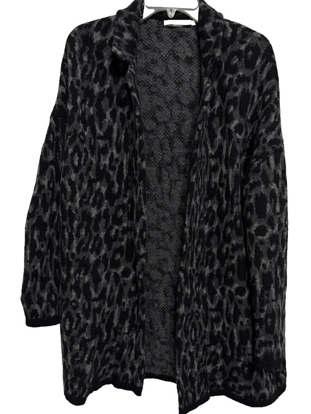Chiaramente Wool Blend Open Front Sweater Jacket Black Animal Print Size Large